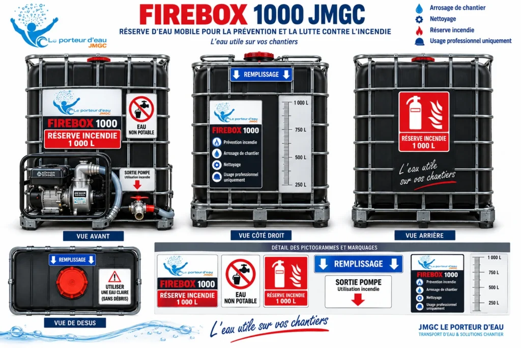 FIREBOX 1000 JMGC, réserve d'eau incendie mobile de 1000 litres